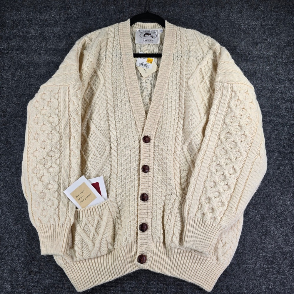 Vintage West Highland Woollens Aran Cardigan XXL Pure New Wool Scotland NWT